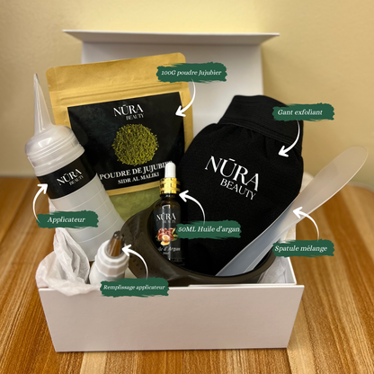 Coffret routine 60 jours / Poudre de jujubier 100g +
Huile d'argan 50ml NURA BEAUTY + Accessoires