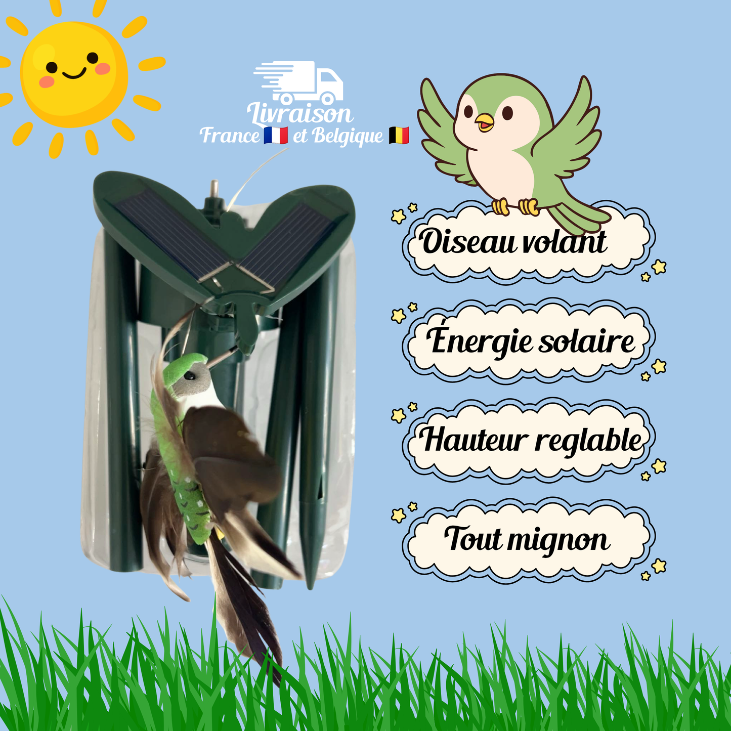 Oiseau Volant Solaire 🦜 Décoration Réaliste pour Balcon & Jardin