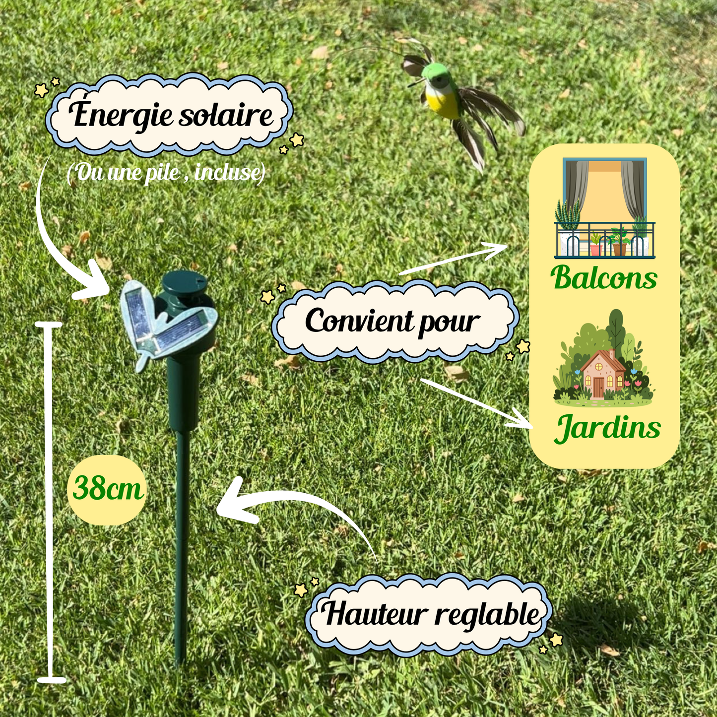Oiseau Volant Solaire 🦜 Décoration Réaliste pour Balcon & Jardin